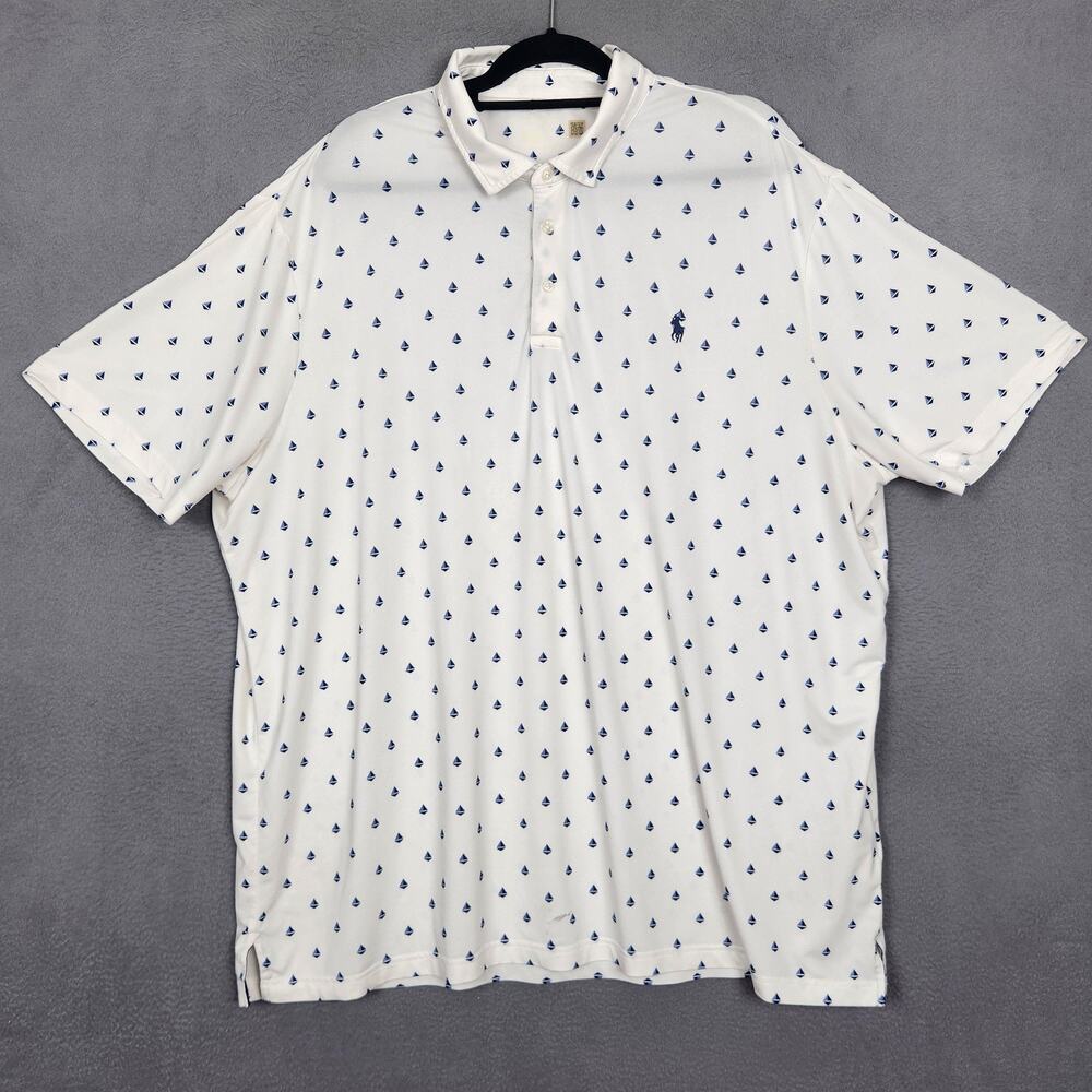 Polo Ralph Lauren Polo Shirt Mens 2XL White Sailboat Print Stretch Nautical